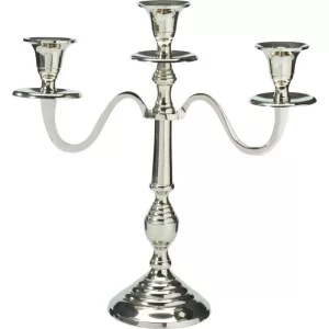 Karácsonyi gyertyatartó, ezüst, magasság: 30 cm, fényes kivitel, elegáns, dekoratív, ünnepi beltéri dekorációhoz