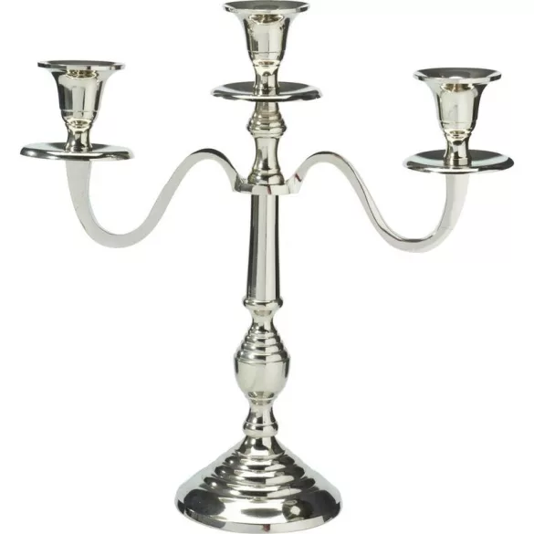 Karácsonyi gyertyatartó, ezüst, magasság: 30 cm, fényes kivitel, elegáns, dekoratív, ünnepi beltéri dekorációhoz