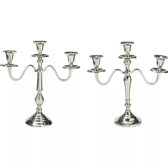 Karácsonyi gyertyatartó, ezüst, magasság: 30 cm, fényes kivitel, elegáns, dekoratív, ünnepi beltéri dekorációhoz