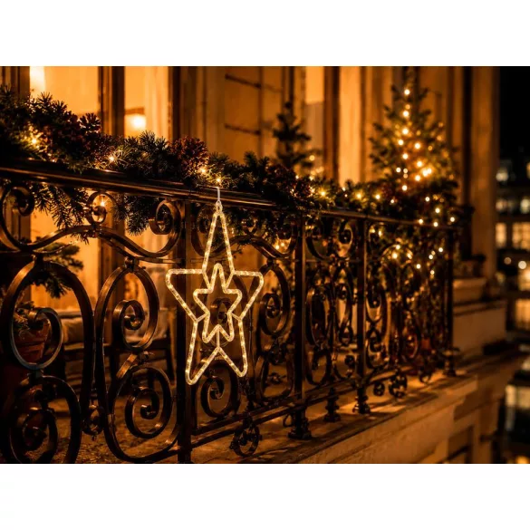 Karácsonyi díszvilágítás, MagicHome Vianoce, csillag, 73 LED, átmérő: 41 cm, melegfehér, IP44, beltéri/kültéri, elemes (3 db AA)