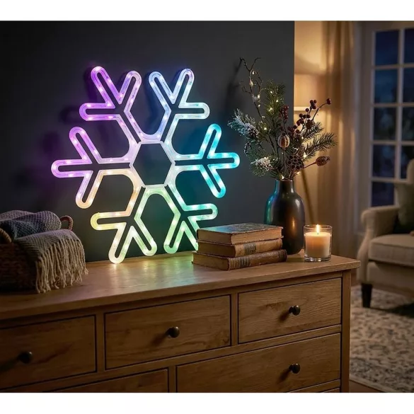 Karácsonyi díszvilágítás, MagicHome Vianoce, hópehely, 90 LED, RGB, elemes