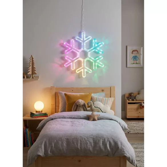 Karácsonyi díszvilágítás, MagicHome Vianoce, hópehely, 90 LED, RGB, elemes