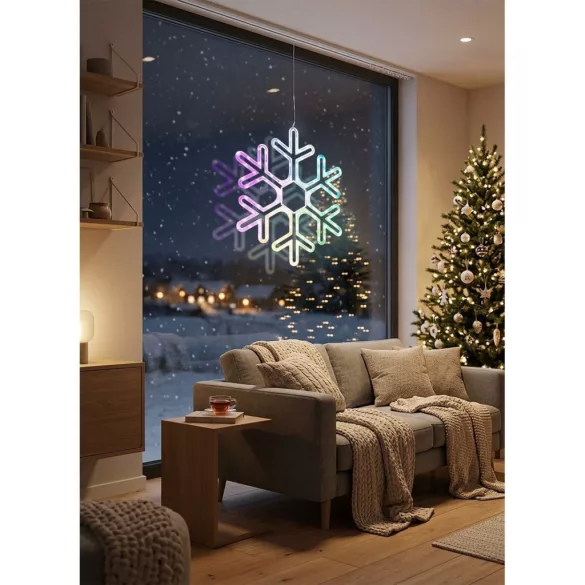 Karácsonyi díszvilágítás, MagicHome Vianoce, hópehely, 90 LED, RGB, elemes