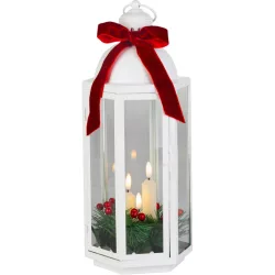   Karácsonyi lámpa, MagicHome Vianoce, 16 x 14 x 38,5 cm, fehér, 3 db LED, melegfehér fényű, IP20, piros szalaggal, elemes (3 db AAA)