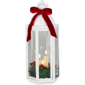 Karácsonyi lámpa, MagicHome Vianoce, 16 x 14 x 38,5 cm, fehér, 3 db LED, melegfehér fényű, IP20, piros szalaggal, elemes (3 db AAA)