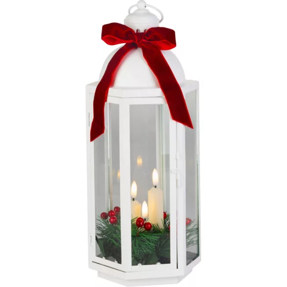 Karácsonyi lámpa, MagicHome Vianoce, 16 x 14 x 38,5 cm, fehér, 3 db LED, melegfehér fényű, IP20, piros szalaggal, elemes (3 db AAA)