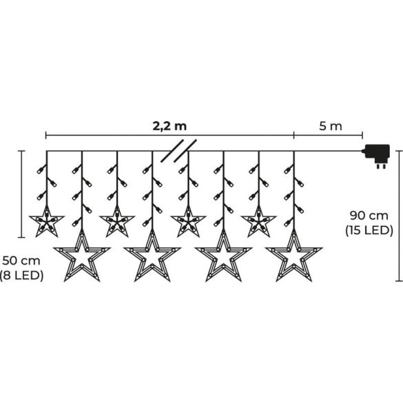 Fényfüggöny, MagicHome Vianoce, csillagokkal, 138 db LED, hidegfehér, 220 × 60/90 cm, 230 V, 8 funkciós