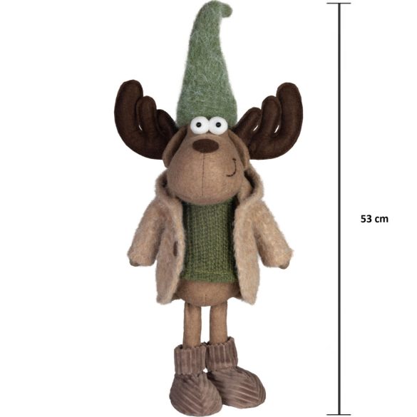 MagicHome karácsonyi dekoráció,  rénszarvas kabátban, zöld-barna, 22 x 14 x 53 cm