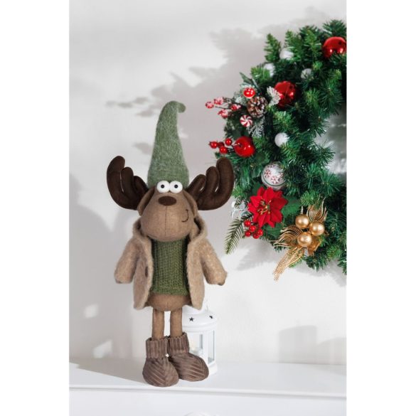 MagicHome karácsonyi dekoráció,  rénszarvas kabátban, zöld-barna, 22 x 14 x 53 cm