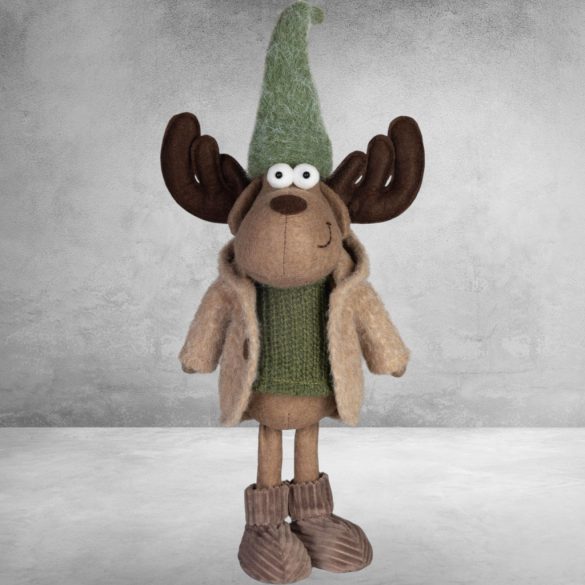 MagicHome karácsonyi dekoráció,  rénszarvas kabátban, zöld-barna, 22 x 14 x 53 cm