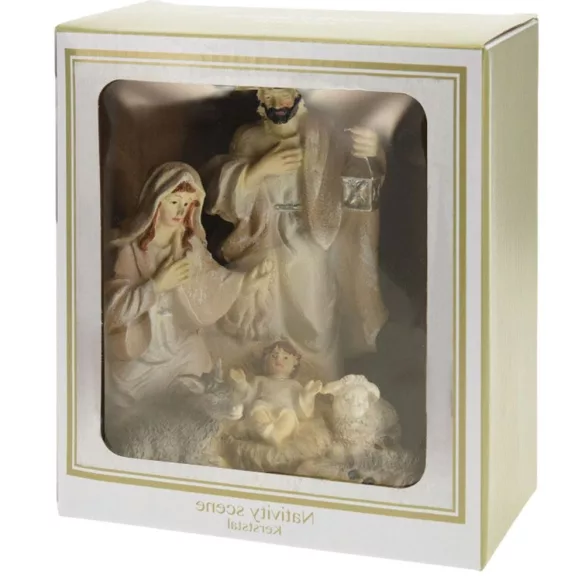 MagicHome karácsonyi dekoráció, Betlehem - Jézus születése, 15 x 7 x 18 cm, rózsaszín-bézs, kézzel festett polirezin