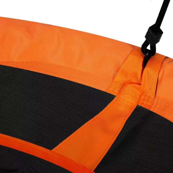 Fészekhinta, Neo-Sport Swingo XXL, fekete/narancssárga, átmérő: 95 cm, vízálló, állítható kötélmagasság: 137-179 cm, acél váz, párnázott, Oxford 600D poliészter, teherbírás: 150 kg, kerek