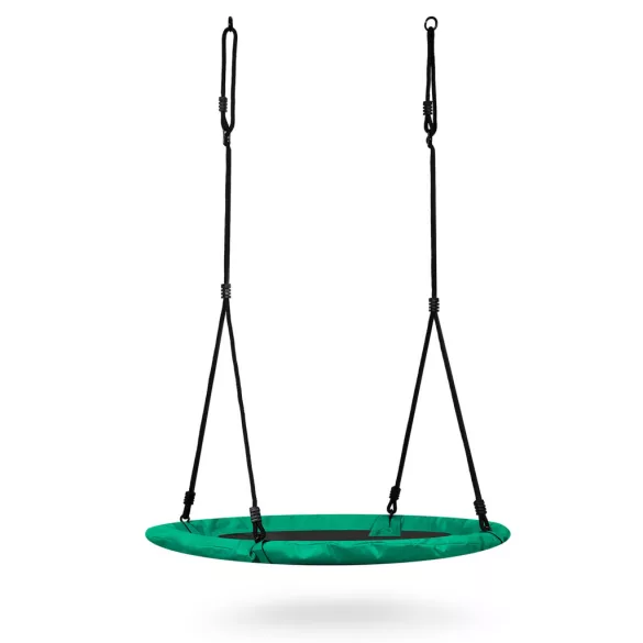 Fészekhinta, Neo-Sport Swingo, fekete/zöld, átmérő: 125 cm, vízálló, állítható kötélmagasság: 137-179 cm, acél váz, párnázott, Oxford 600 D poliészter, teherbírás: 150 kg, kerek