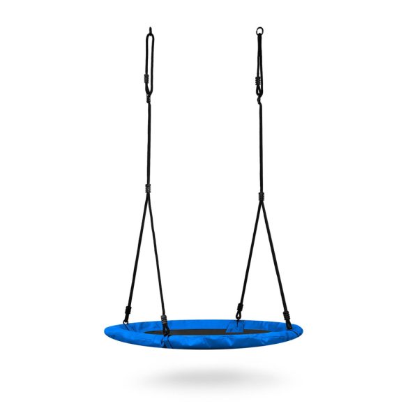 Fészekhinta, Neo-Sport Swingo, fekete/kék, átmérő: 105 cm, vízálló, állítható kötélmagasság: 137-179 cm, acél váz, párnázott, Oxford 600D poliészter, teherbírás: 150 kg, kerek