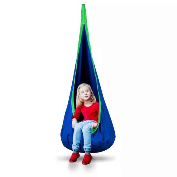 Gyerek függőfotel, Neo-Sport Kokon, kék, átmérő: 55 cm, magasság: 140 cm, akasztóval, párnával, mosható, teherbírás: 80 kg