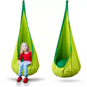 Gyerek függőfotel, Neo-Sport Kokon, zöld, átmérő: 55 cm, magasság: 140 cm, akasztóval, párnával, mosható, teherbírás: 80 kg