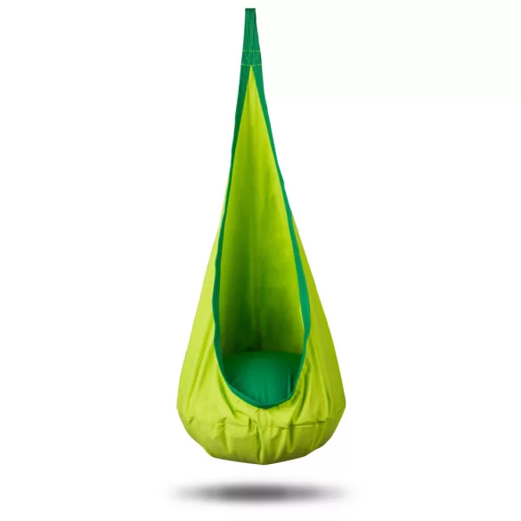 Gyerek függőfotel, Neo-Sport Kokon, zöld, átmérő: 55 cm, magasság: 140 cm, akasztóval, párnával, mosható, teherbírás: 80 kg