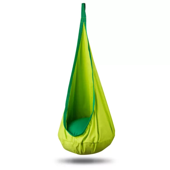 Gyerek függőfotel, Neo-Sport Kokon, zöld, átmérő: 55 cm, magasság: 140 cm, akasztóval, párnával, mosható, teherbírás: 80 kg