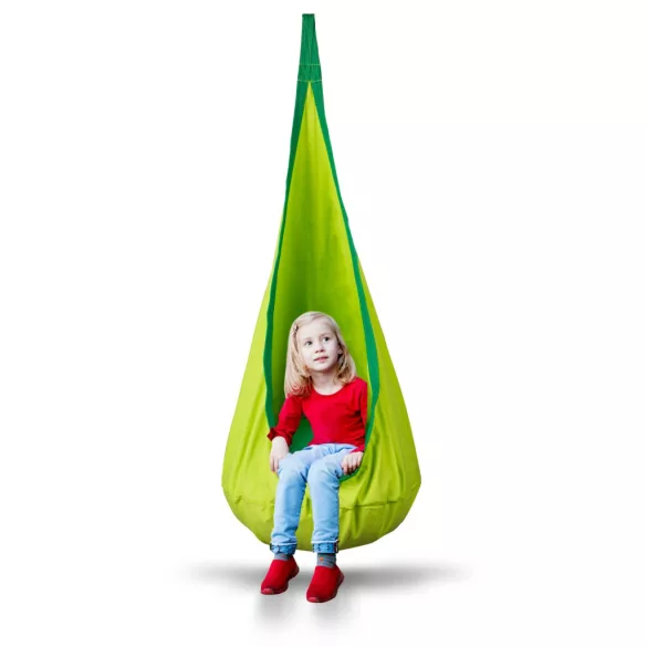 Gyerek függőfotel, Neo-Sport Kokon, zöld, átmérő: 55 cm, magasság: 140 cm, akasztóval, párnával, mosható, teherbírás: 80 kg