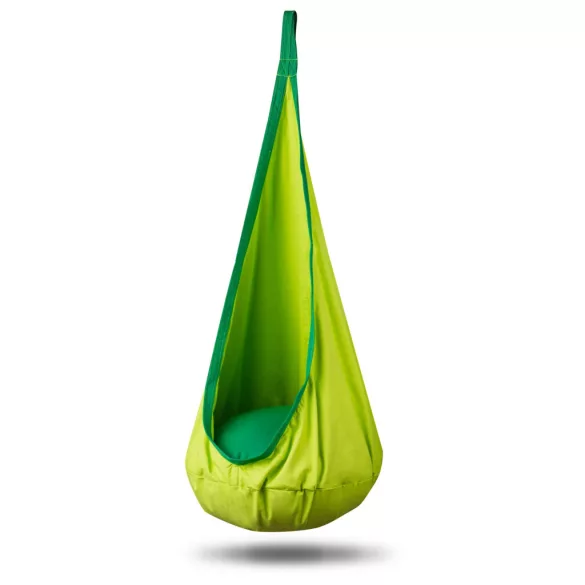 Gyerek függőfotel, Neo-Sport Kokon, zöld, átmérő: 55 cm, magasság: 140 cm, akasztóval, párnával, mosható, teherbírás: 80 kg