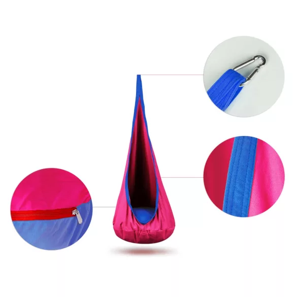 Gyerek függőfotel, Neo-Sport Kokon, rózsaszín, átmérő: 55 cm, magasság: 140 cm, akasztóval, párnával, mosható, teherbírás: 80 kg