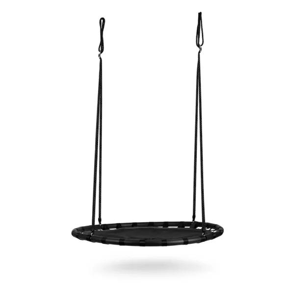 Fészekhinta, Neo-Sport Swingo, fekete, átmérő: 120 cm, vízálló, állítható kötélmagasság: 90-160 cm, acél váz, Oxford 600D poliészter, teherbírás: 150 kg, kerek