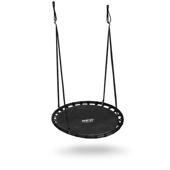 Fészekhinta, Neo-Sport Swingo, fekete, átmérő: 120 cm, vízálló, állítható kötélmagasság: 90-160 cm, acél váz, Oxford 600D poliészter, teherbírás: 150 kg, kerek