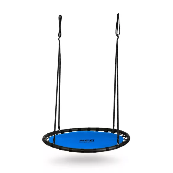 Fészekhinta, Neo-Sport Swingo, kék/fekete, átmérő: 120 cm, vízálló, állítható kötélmagasság: 90-160 cm, acél váz, Oxford 600D poliészter, teherbírás: 150 kg, kerek