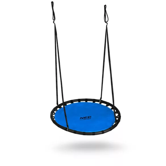 Fészekhinta, Neo-Sport Swingo, kék/fekete, átmérő: 120 cm, vízálló, állítható kötélmagasság: 90-160 cm, acél váz, Oxford 600D poliészter, teherbírás: 150 kg, kerek