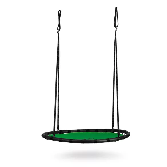 Fészekhinta, Neo-Sport Swingo, zöld/fekete, átmérő: 120 cm, vízálló, állítható kötélmagasság: 90-160 cm, acél váz, Oxford 600D poliészter, teherbírás: 150 kg, kerek