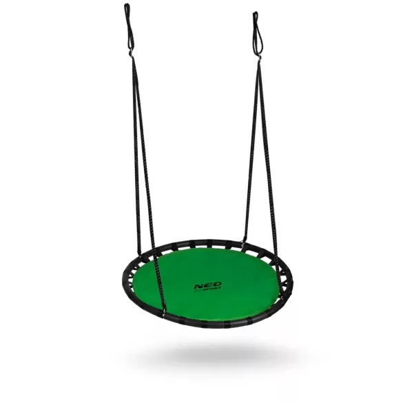 Fészekhinta, Neo-Sport Swingo, zöld/fekete, átmérő: 120 cm, vízálló, állítható kötélmagasság: 90-160 cm, acél váz, Oxford 600D poliészter, teherbírás: 150 kg, kerek