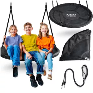 Fészekhinta, Neo-Sport NS-103, fekete, átmérő: 110 cm, vízálló, állítható kötélmagasság: 90-160 cm, acél váz, párnázott, Oxford 600D poliészter, teherbírás: 150 kg, kerek