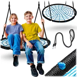   Fészekhinta, Neo-Sport NS-104, fekete/kék, átmérő: 100 cm, vízálló, állítható kötélmagasság: 90-160 cm, acél váz, poliészter pókhálókötél, teherbírás: 150 kg, kerek