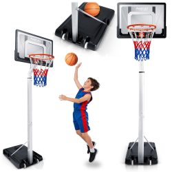   Kosárlabdapalánk, Neo-Sport NS-281, mobil, állítható, 150–260 cm magasság, szabadon álló, kerekekkel, acél váz, PVC palánk 82 x 59 cm, 38 cm gyűrű, 50 l tölthető talp