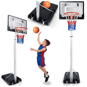 Kosárlabdapalánk, Neo-Sport NS-281, mobil, állítható, 150–260 cm magasság, szabadon álló, kerekekkel, acél váz, PVC palánk 82 x 59 cm, 38 cm gyűrű, 50 l tölthető talp