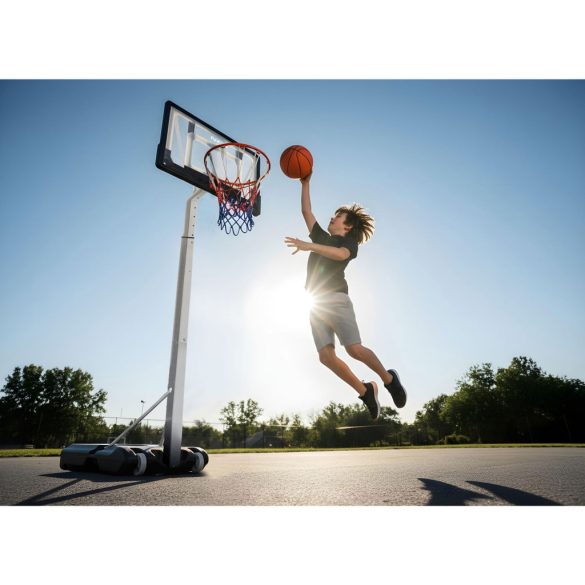 Kosárlabdapalánk, Neo-Sport NS-281, mobil, állítható, 150–260 cm magasság, szabadon álló, kerekekkel, acél váz, PVC palánk 82 x 59 cm, 38 cm gyűrű, 50 l tölthető talp