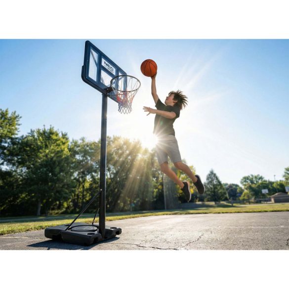 Kosárlabdapalánk, Neo-Sport NS-282, mobil, állítható, 135–305 cm magasság, szabadon álló, kerekekkel, acél váz, PVC palánk 110 x 75 cm, 45 cm gyűrű, 65 l tölthető talp