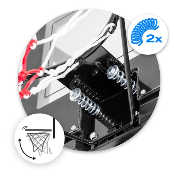 Kosárlabdapalánk, Neo-Sport NS-283, mobil, állítható, 170–305 cm magasság, szabadon álló, kerekekkel, acél váz, PVC palánk 110 x 75 cm, 45 cm gyűrű, 65 l tölthető talp