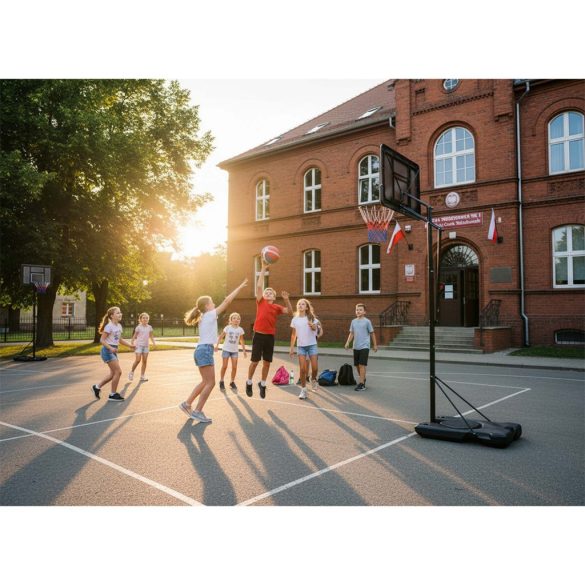 Kosárlabdapalánk, Neo-Sport NS-283, mobil, állítható, 170–305 cm magasság, szabadon álló, kerekekkel, acél váz, PVC palánk 110 x 75 cm, 45 cm gyűrű, 65 l tölthető talp