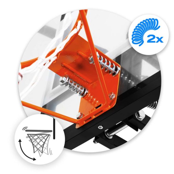 Kosárlabdapalánk, Neo-Sport NS-284, mobil, állítható, 160–305 cm magasság, szabadon álló, kerekekkel, acél váz, PVC palánk 110 x 70 cm, 45 cm gyűrű, 65 l tölthető talp