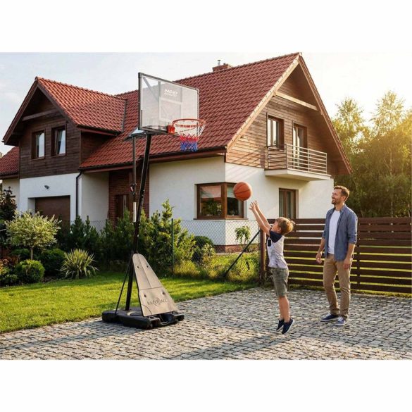 Kosárlabdapalánk, Neo-Sport NS-284, mobil, állítható, 160–305 cm magasság, szabadon álló, kerekekkel, acél váz, PVC palánk 110 x 70 cm, 45 cm gyűrű, 65 l tölthető talp