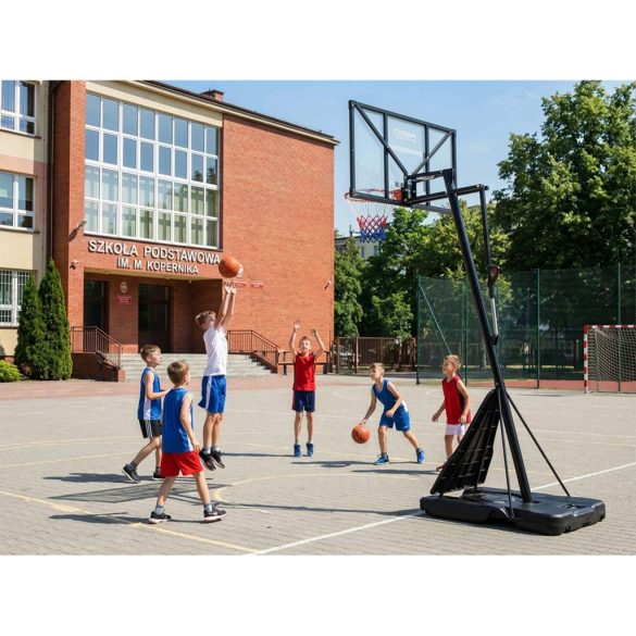 Kosárlabdapalánk, Neo-Sport NS-284, mobil, állítható, 160–305 cm magasság, szabadon álló, kerekekkel, acél váz, PVC palánk 110 x 70 cm, 45 cm gyűrű, 65 l tölthető talp