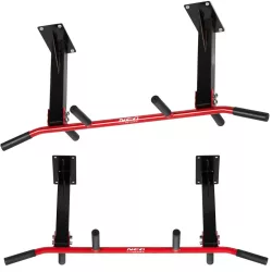   Húzódzkodó rúd, Neo-Sport NS-317, fekete/piros, mennyezeti, acél, csúszásmentes fogantyú, 90 kg teherbírás, 8 db-os rögzítőkészlet (TE131700)