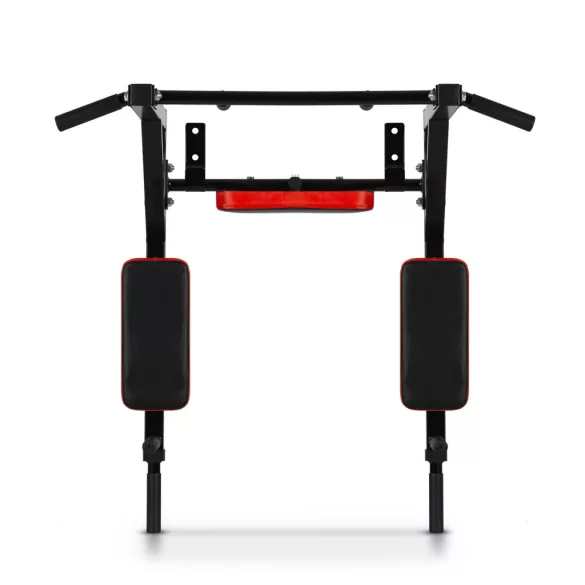Húzódzkodó rúd, Neo-Sport NS-319, fekete/piros, falra szerelhető, háttámasszal, acél, csúszásmentes fogantyú, 150 kg teherbírás, 8 db-os rögzítőkészlet (TE131900)