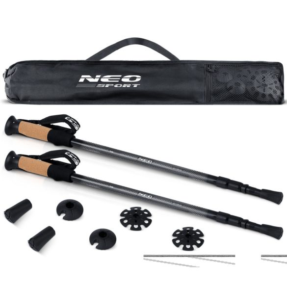 Túrabot, Neo-Sport NS-380, szürke, alumínium, parafa és műanyag markolat, teleszkópos, 65 / 135 cm, 1 pár