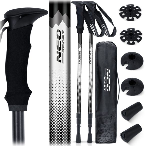 Túrabot, Neo-Sport NS-381, fekete/ezüst, alumínium, műanyag markolat, teleszkópos, 65 / 135 cm, 1 pár