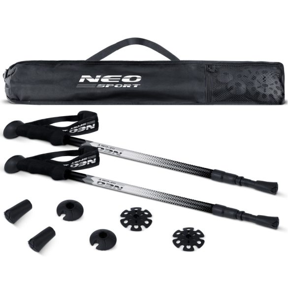 Túrabot, Neo-Sport NS-381, fekete/ezüst, alumínium, műanyag markolat, teleszkópos, 65 / 135 cm, 1 pár