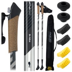   Túrabot, Neo-Sport NS-383, fekete/ezüst, alumínium, parafa markolat, teleszkópos, 85 / 143 cm, 1 pár