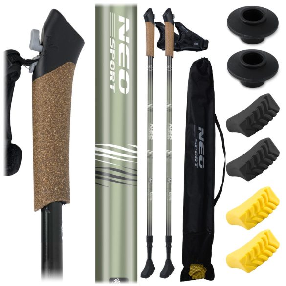 Túrabot, Neo-Sport NS-383, zöld, alumínium, parafa markolat, teleszkópos, 85 / 143 cm, 1 pár