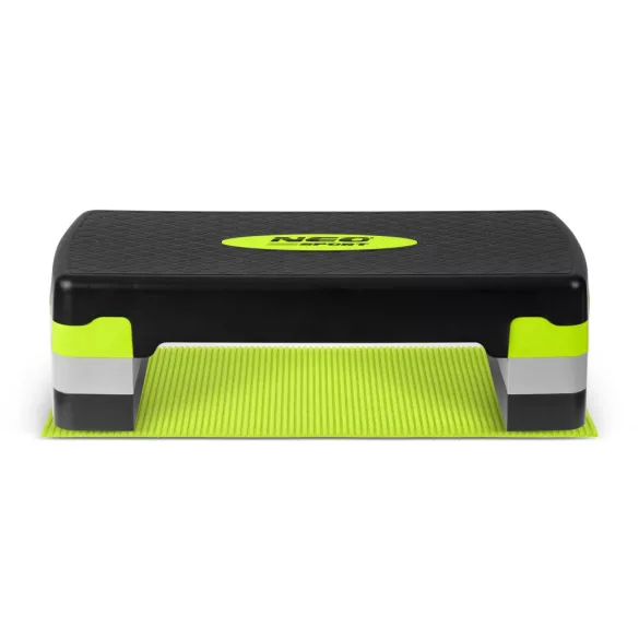 Aerobik lépcső, Neo-Sport, NS-400, zöld, 28 × 68 × 20 cm, 3 szint, csúszásgátlós, vízálló, teherbírás: 200 kg teherbírás, csúszásgátló szőnyeggel (TE140000)